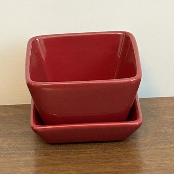 PAMPERED CHEF SIMPLE ADDITIONS SMALL SQUARE DIP SERVING BOWL & PLATE SET PAPRIKA - Picture 1 of 7